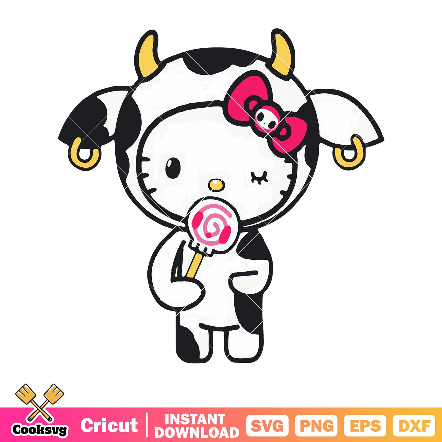 Hello kitty cat cow costume svg, hello kitty costume svg