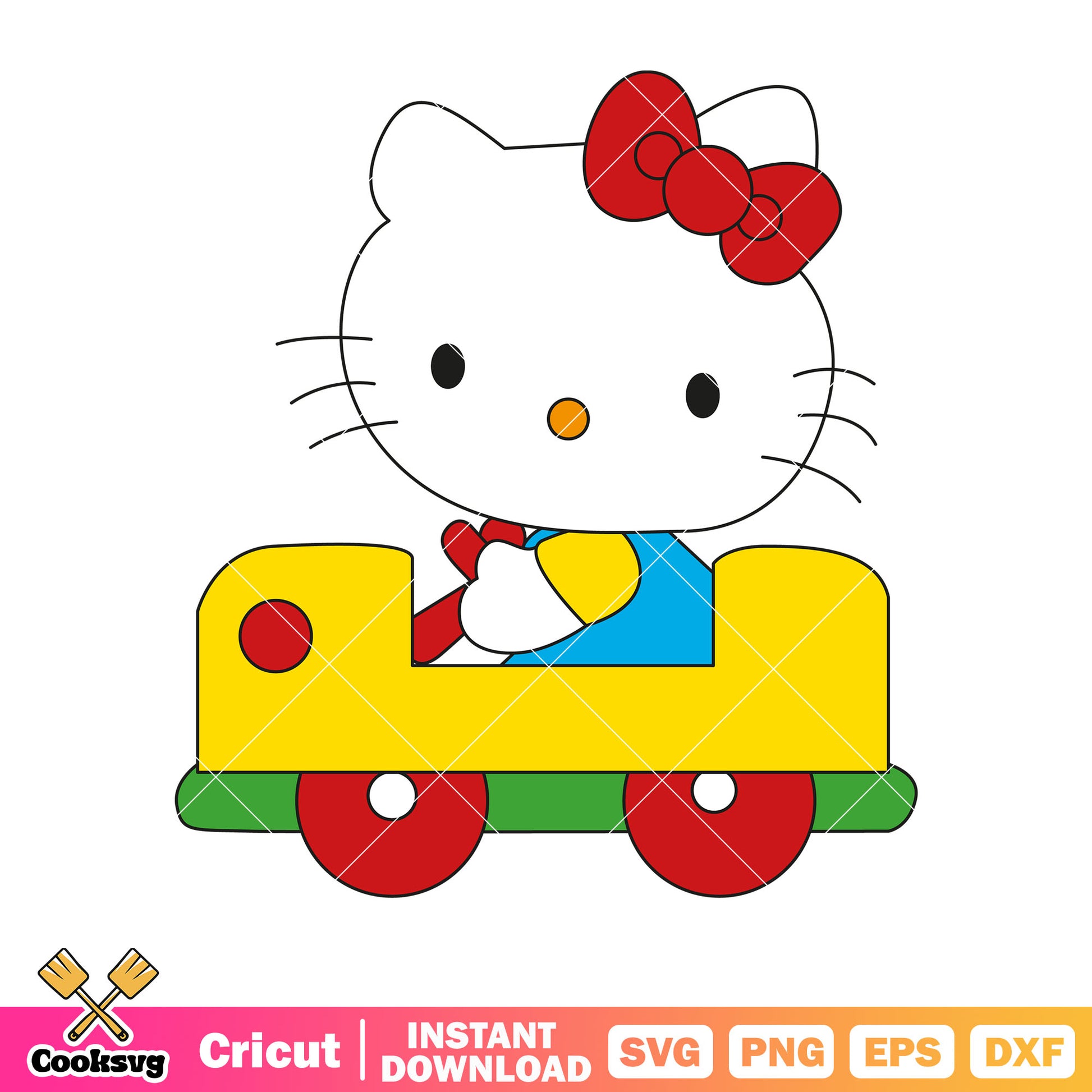 Hello kitty cat on car toy svg, hello kitty cat svg, kitty cat svg