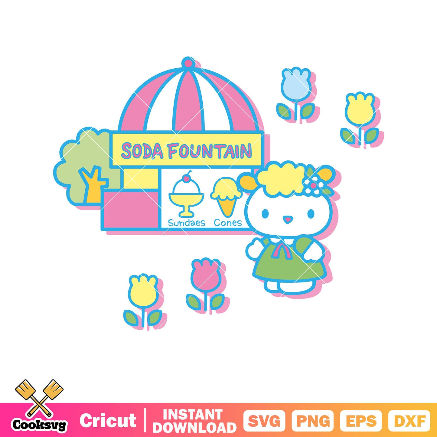 Hello kitty cat soda fountain svg, fountain soda machine​ svg