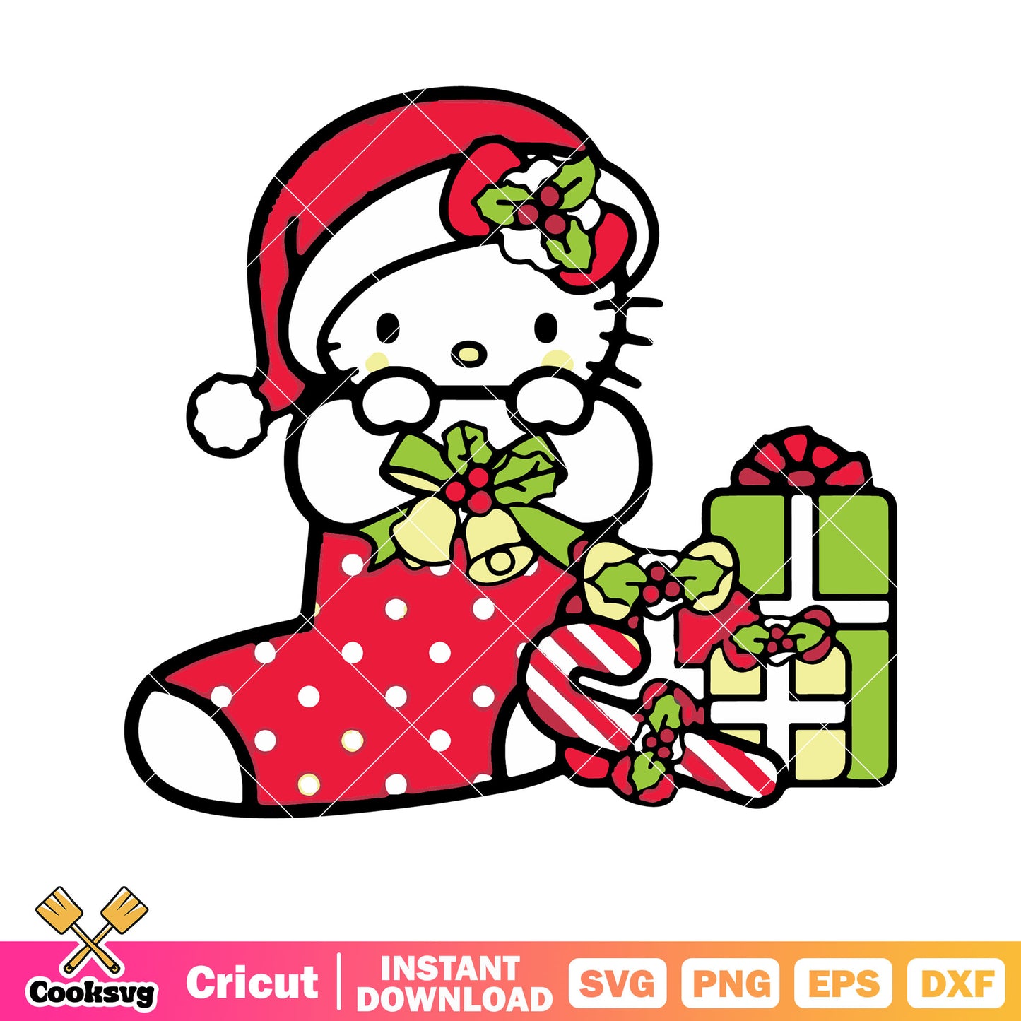 Hello kitty christmas gift svg file, hello kitty christmas svg