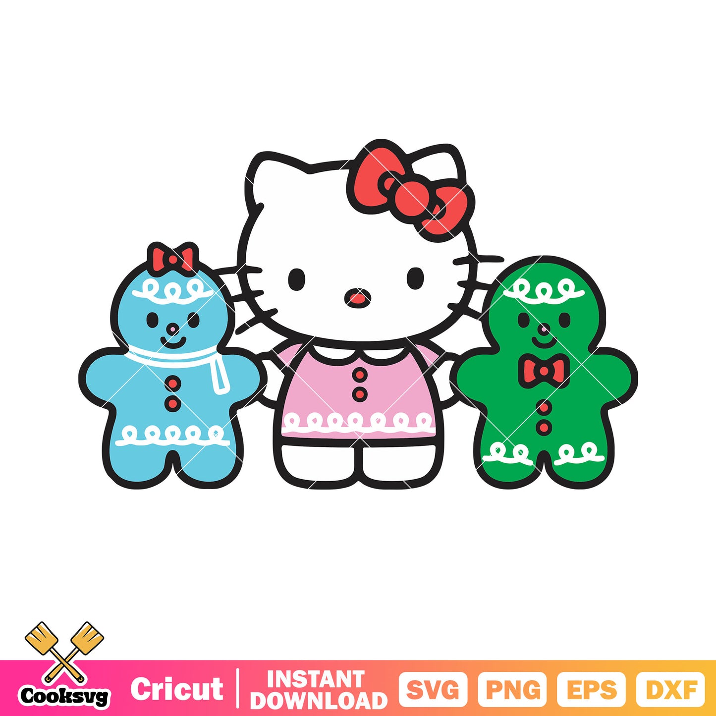 Hello kitty christmas gingerbread svg, hello kitty gingerbread​ svg