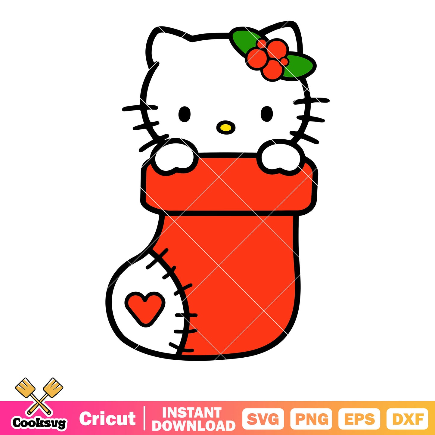 Hello kitty christmas socks svg file, hello kitty socks svg