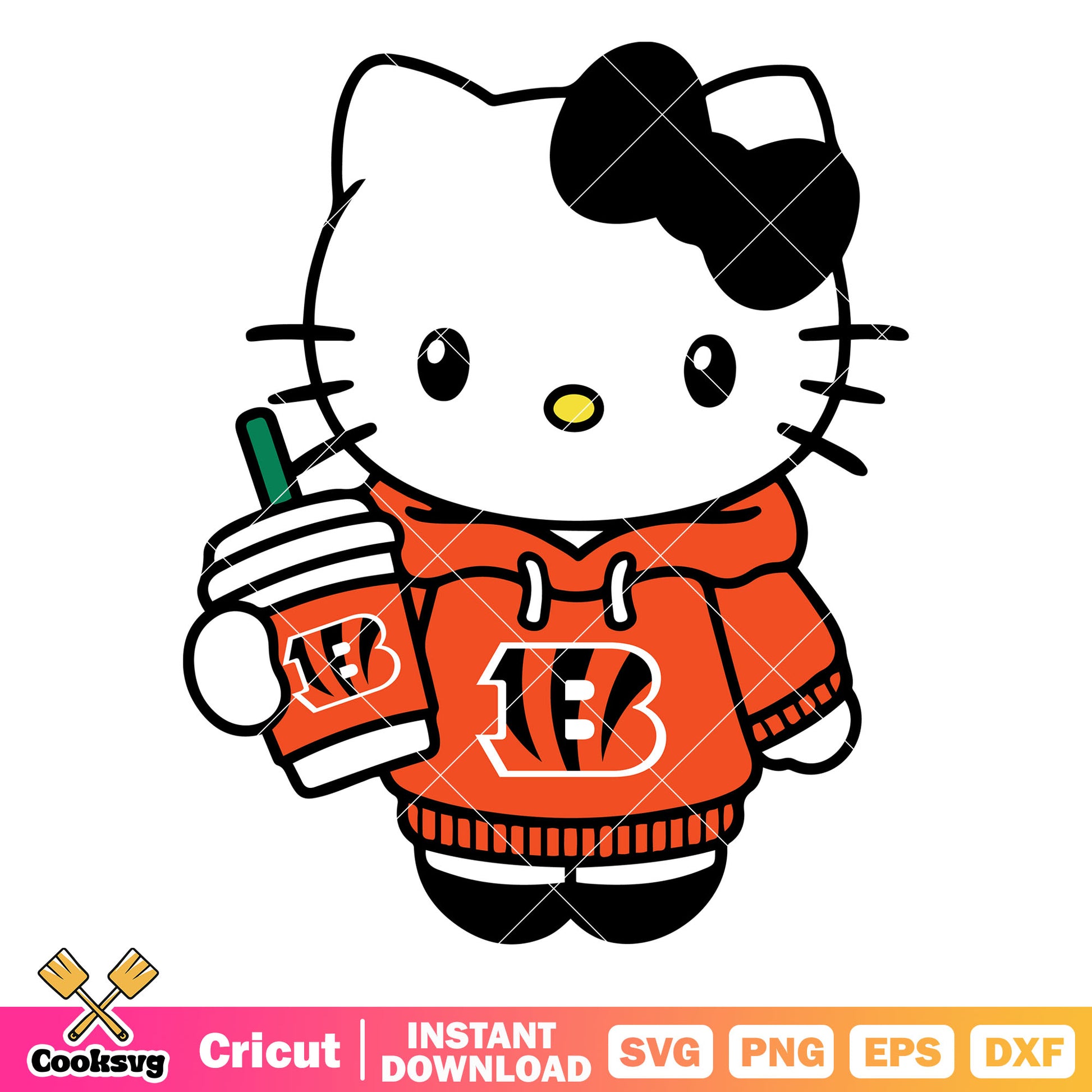 Hello kitty cincinnati bengals coffee svg, cincinnati bengals svg