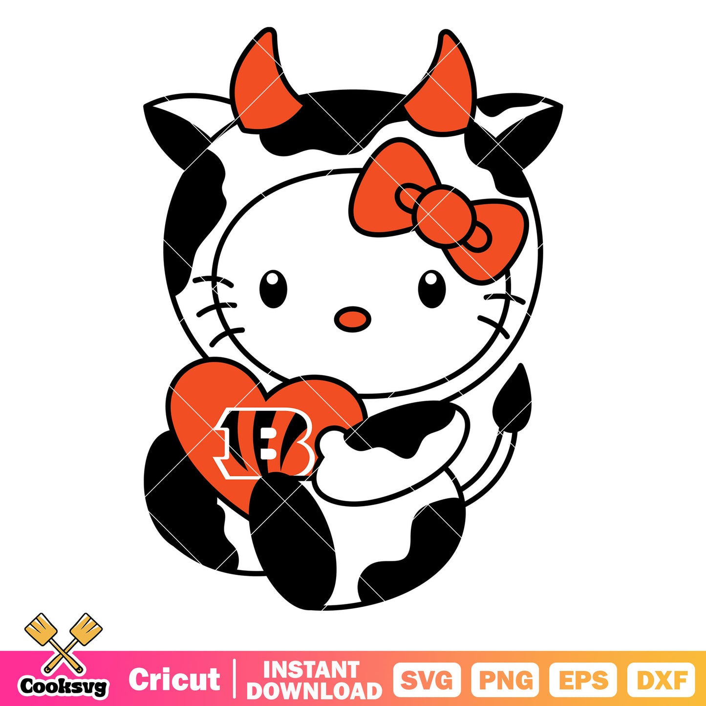 Hello kitty cincinnati bengals cow svg, cincinnati bengals football​ svg