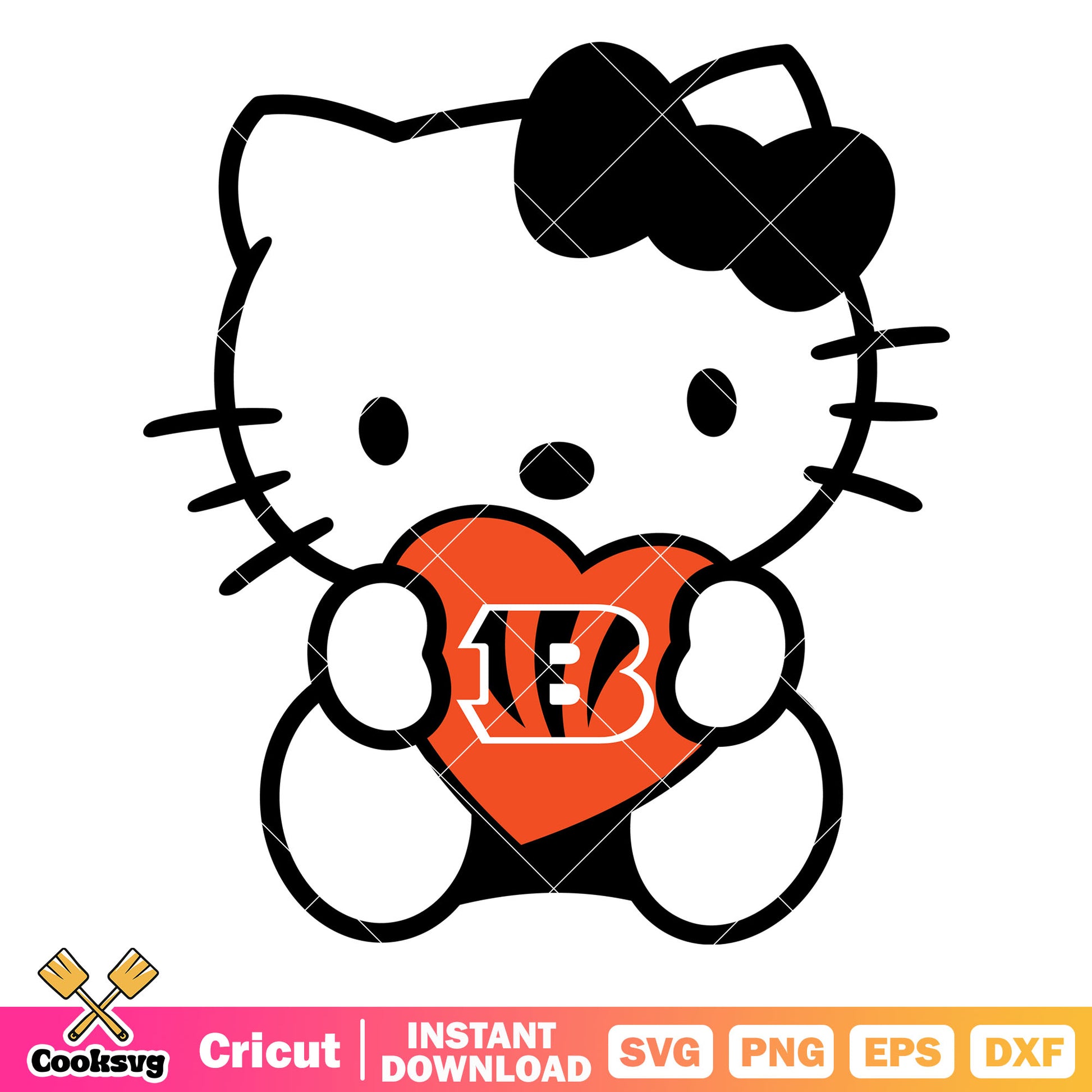 Hello kitty cincinnati bengals heart svg, cincinnati bengals football​ svg