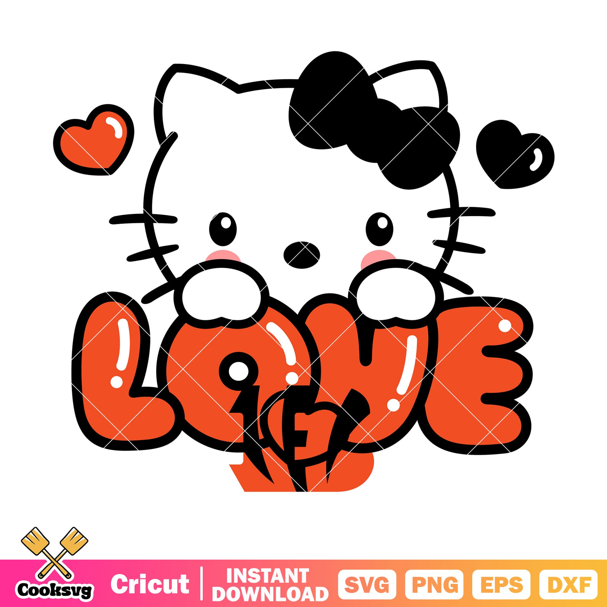 Hello kitty cincinnati bengals love svg, cincinnati bengals football​ svg