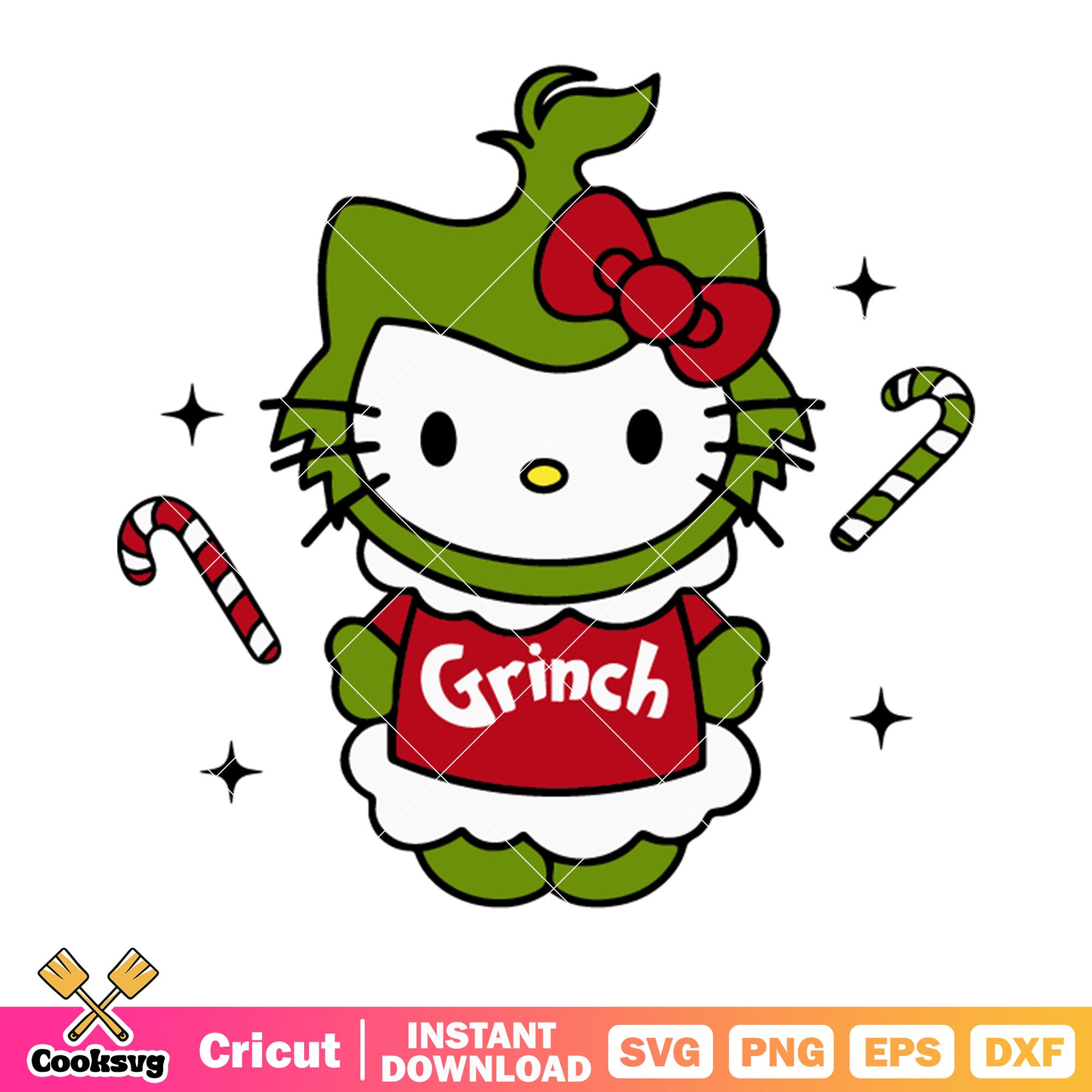 Hello kitty costume grinch svg, candy cane svg, starry night svg