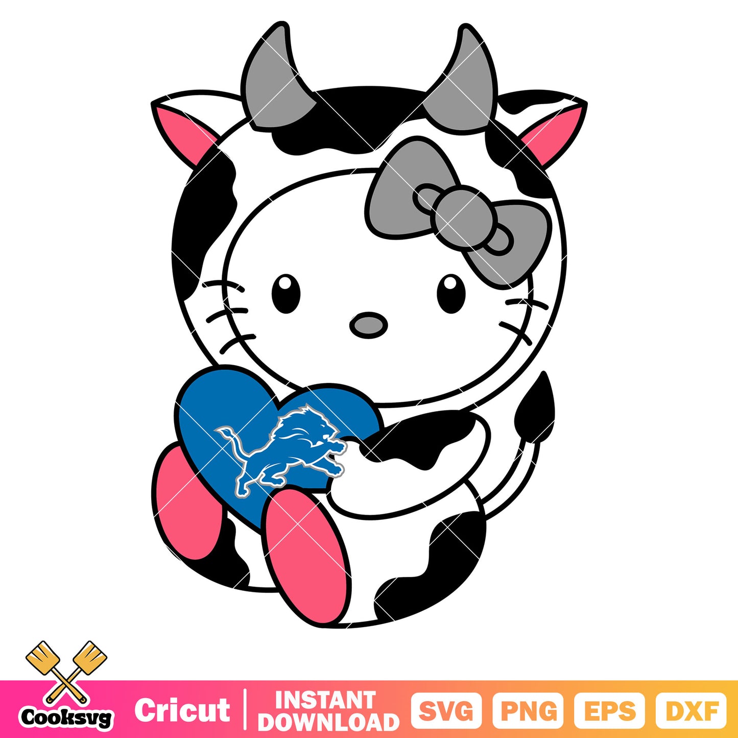 Hello kitty detroit lions cow svg file, detroit lions svg