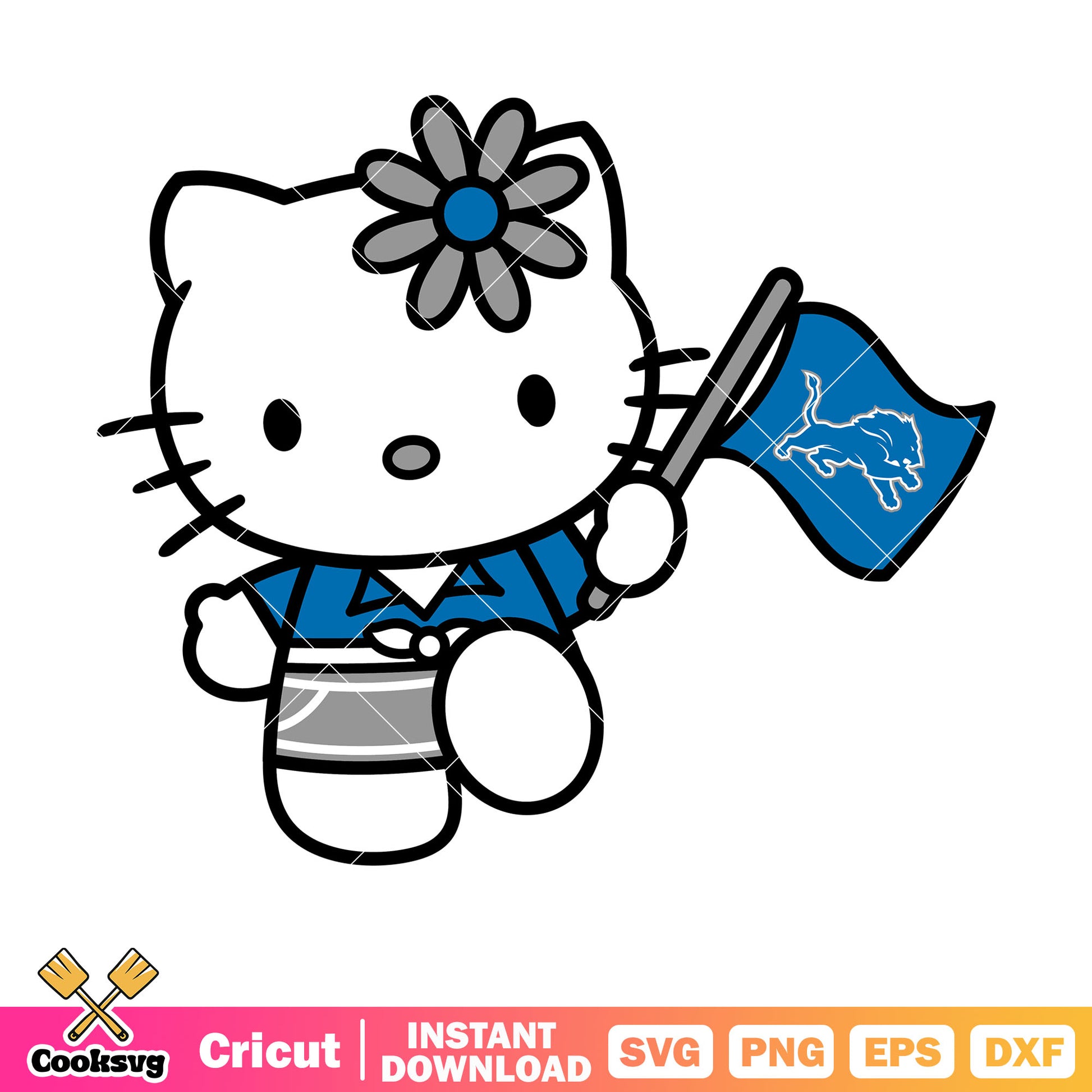 Hello kitty detroit lions flag svg, detroit lions flag​ svg