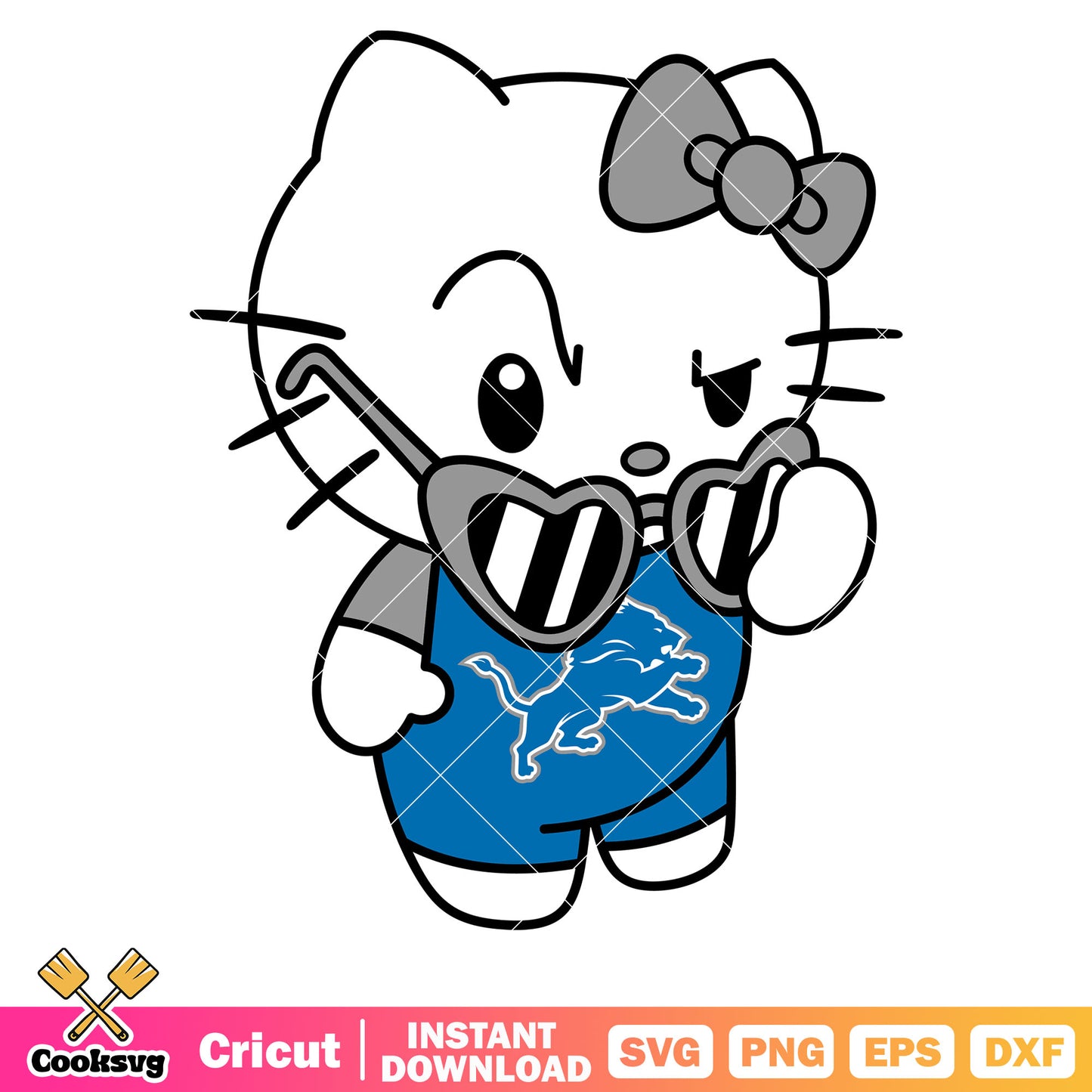 Hello kitty detroit lions sunglasses svg file, detroit lions svg