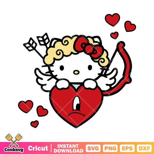 Hello kitty girl valentine angel svg, hello kitty valentines​ svg, bad bunny svg