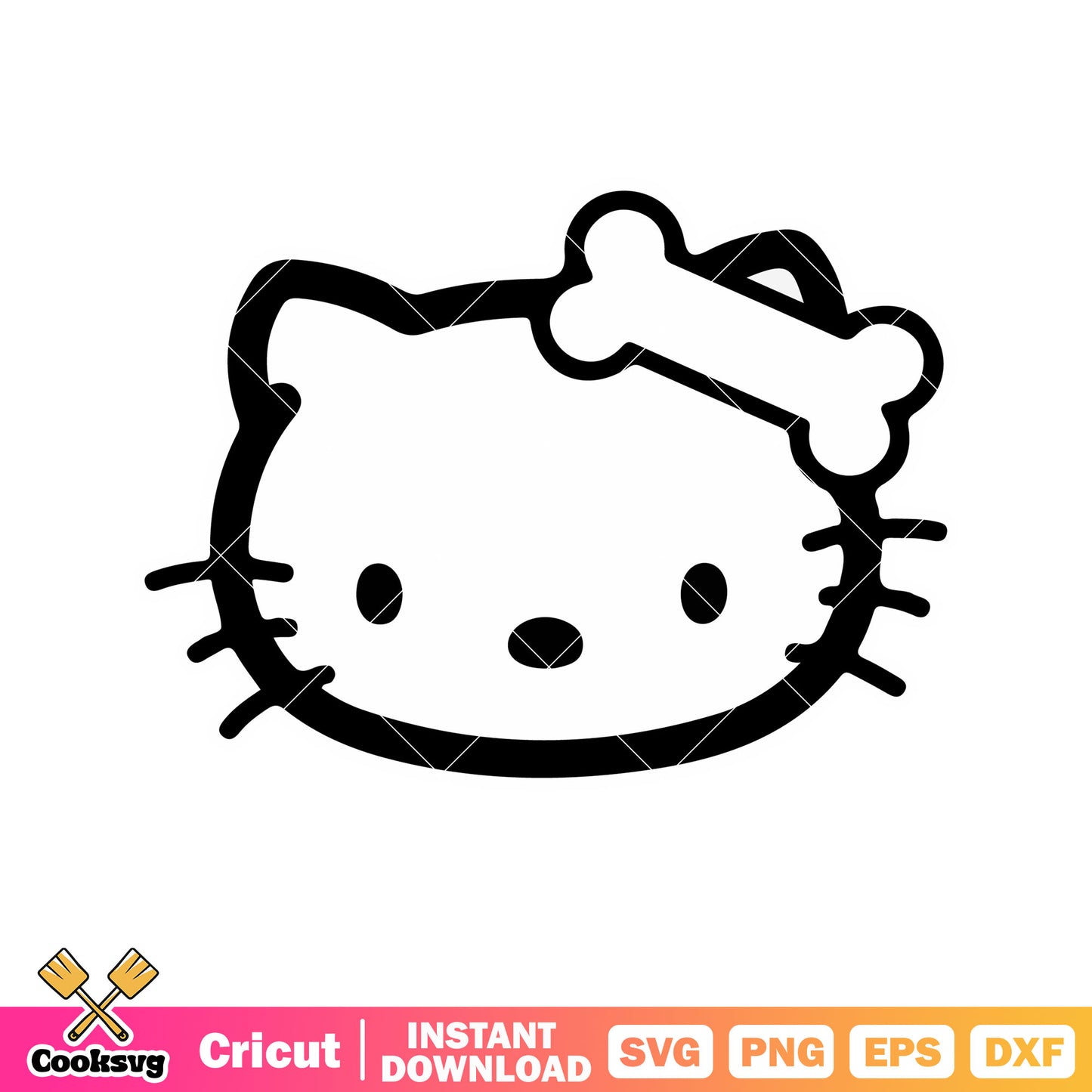 Hello kitty head and bone svg, hello kitty head svg, kitty cat svg