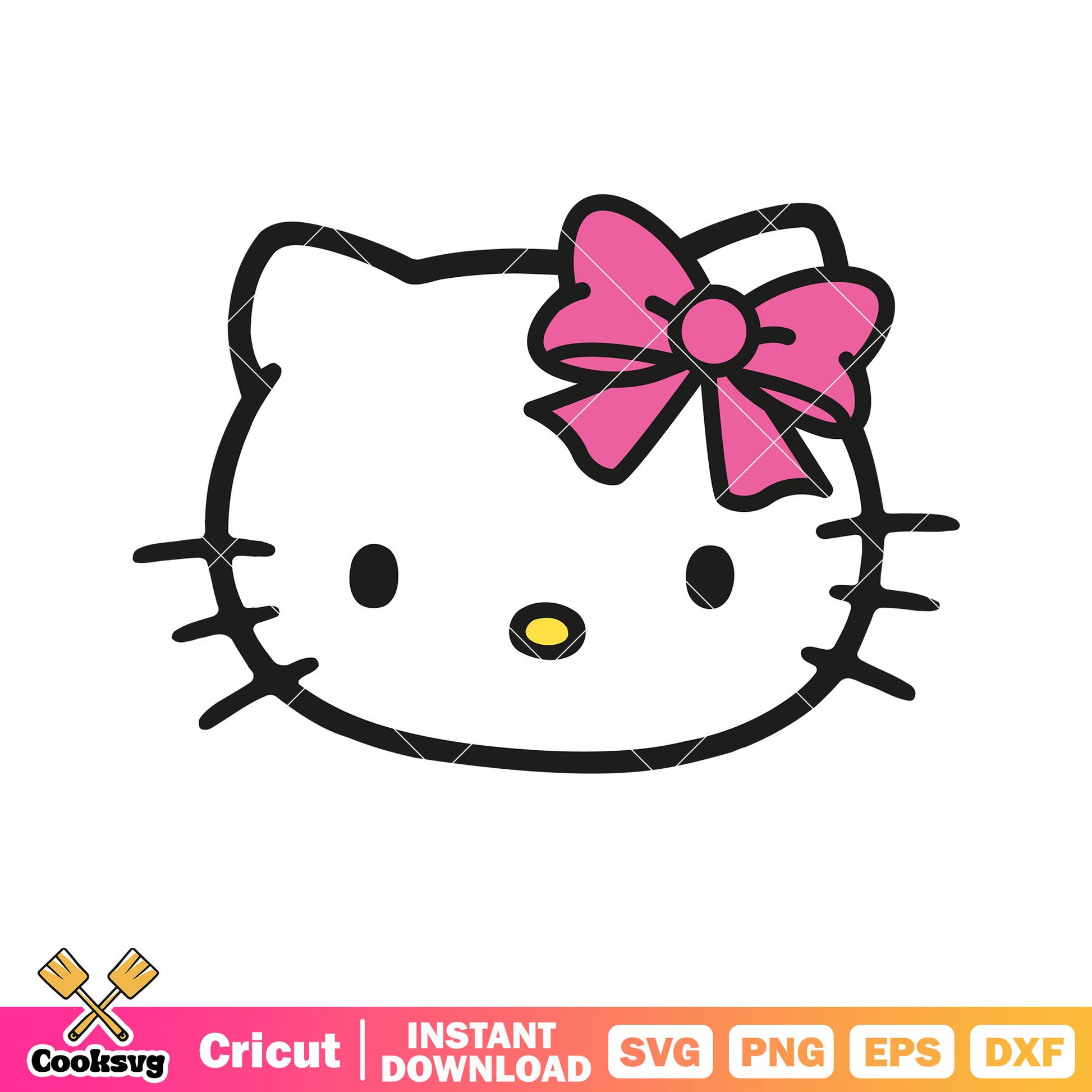 Hello kitty head pink bow tie svg, hello kitty head​ svg, kitty cat svg