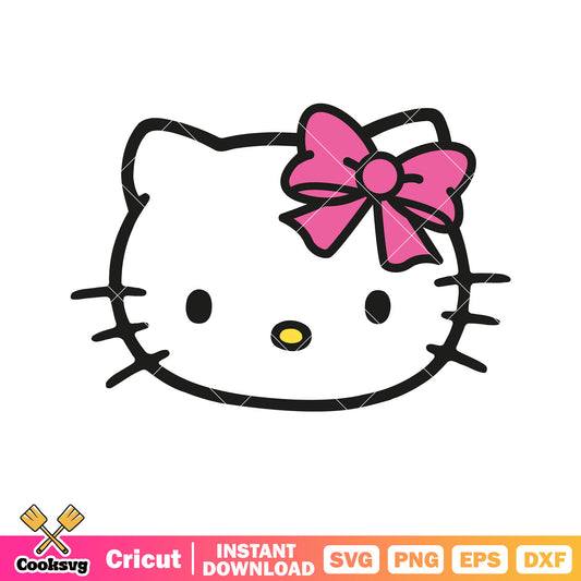 Hello kitty head pink bow tie svg, hello kitty head​ svg, kitty cat svg