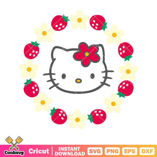 Hello kitty head strawberry circle svg, hello kitty head svg