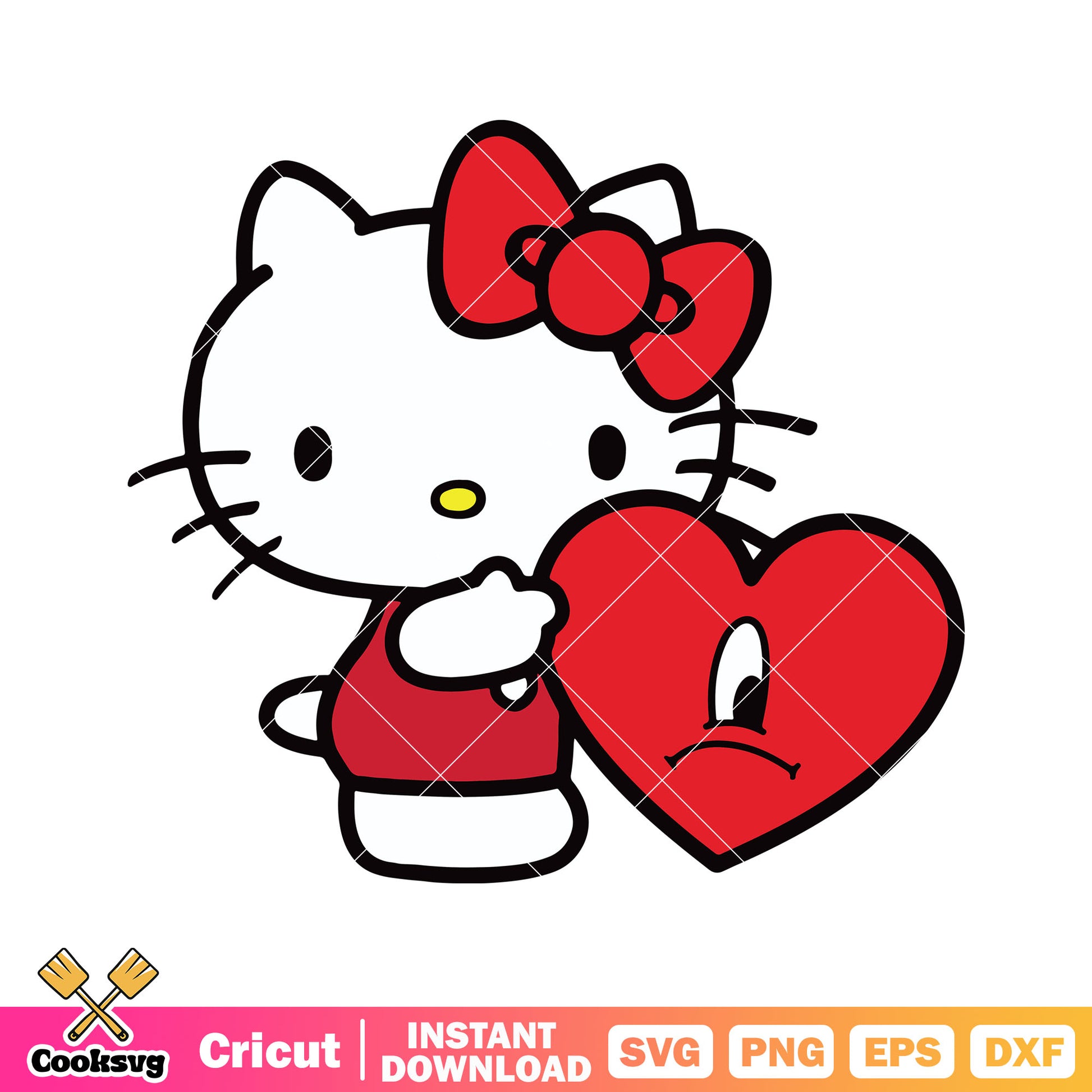 Hello kitty heart bad bunny valentine svg, hello kitty valentines​ svg, bad bunny svg