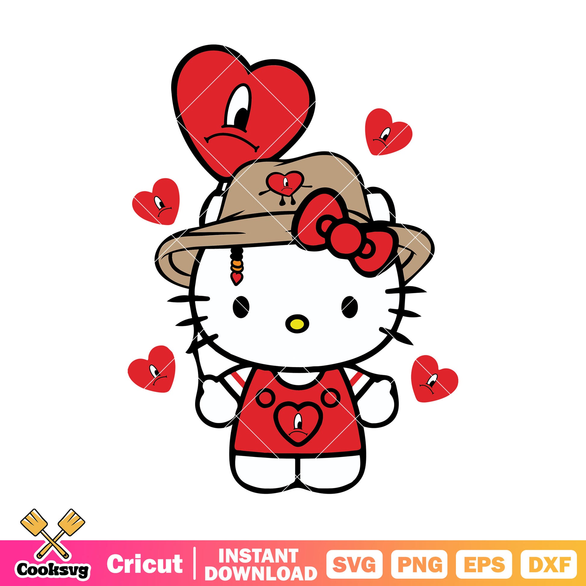 Hello kitty heart red valentine svg, hello kitty valentines​ svg, bad bunny svg