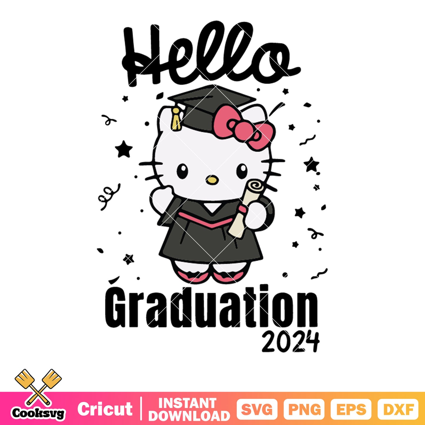 Hello kitty hello graduation 2024 svg, hello kitty graduation​ svg