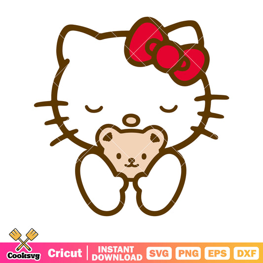 Hello kitty hug her teddy svg, hello kitty teddy bear svg