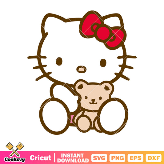 Hello kitty hug teddy bear svg, hello kitty teddy bear svg