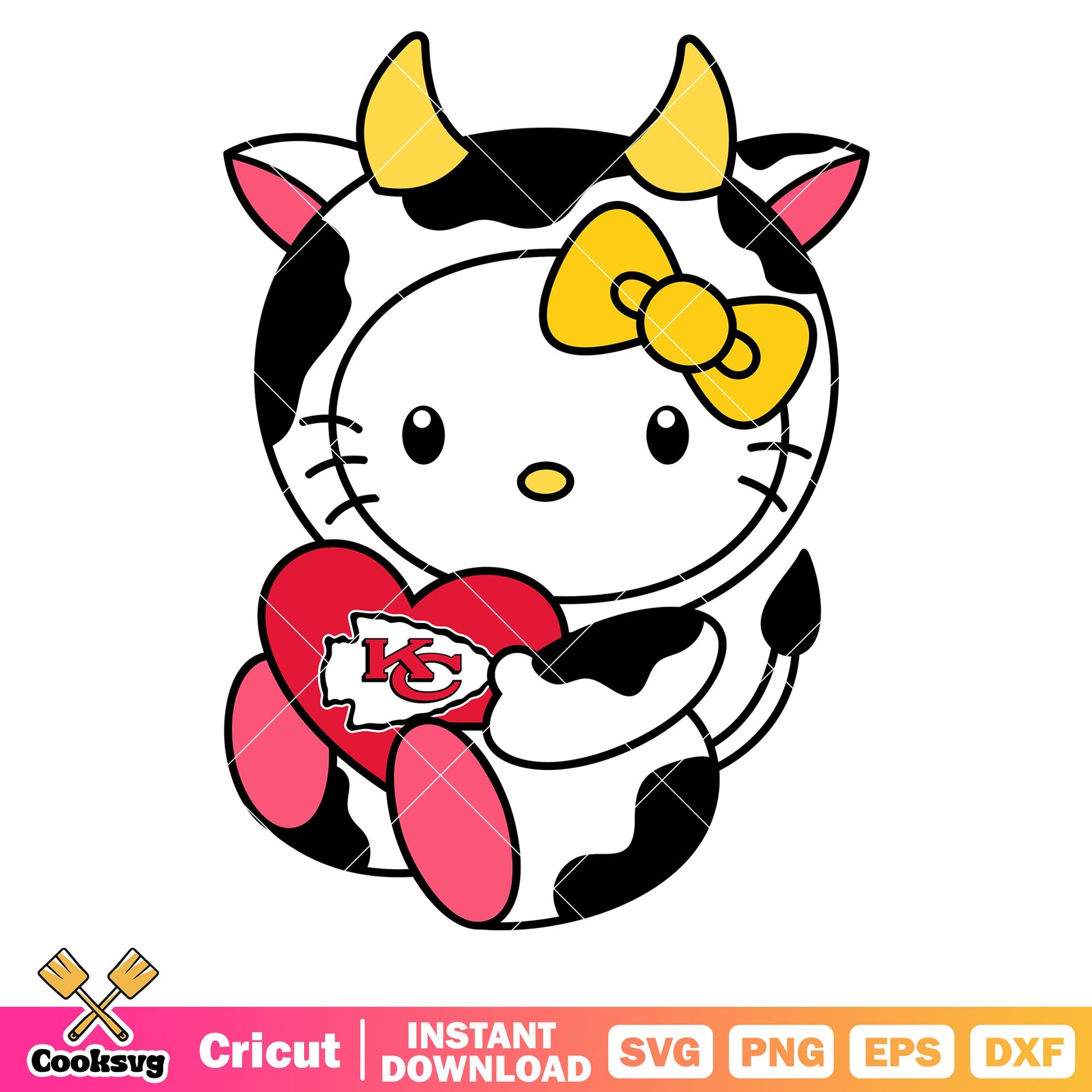 Hello kitty kansas city chiefs cow svg, kansas city chiefs svg