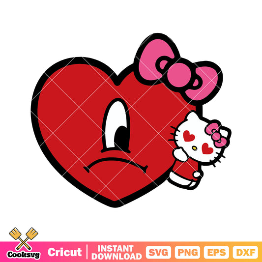 Hello kitty love bad bunny valentine svg, hello kitty valentines​ svg, bad bunny svg