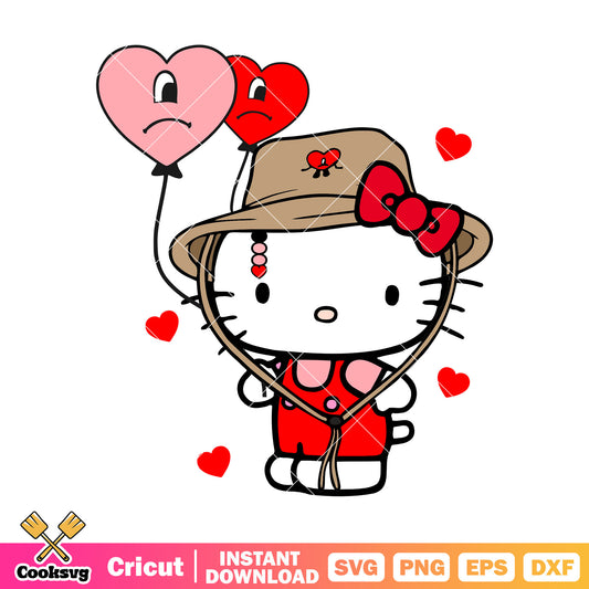 Hello kitty love valentine balloon svg, hello kitty valentine svg