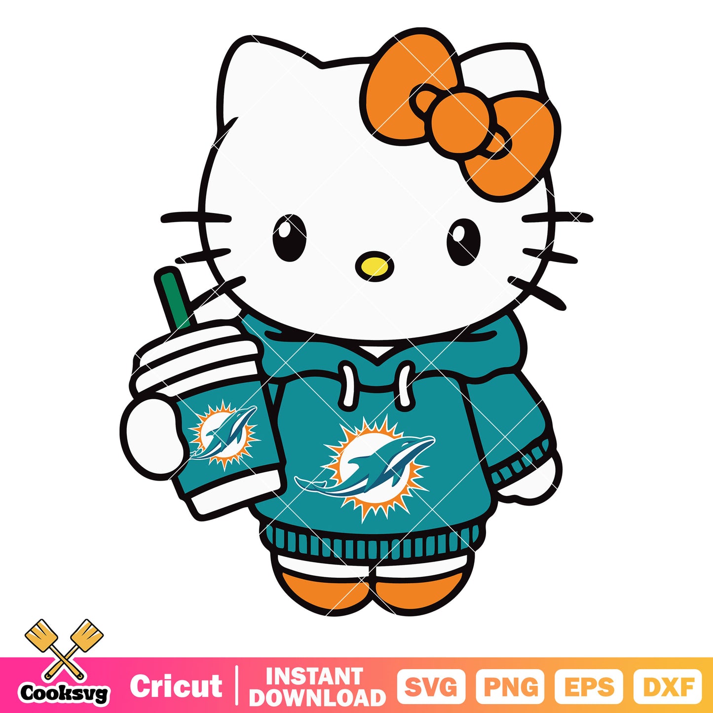 Hello kitty miami dolphins coffee svg, miami dolphins svg