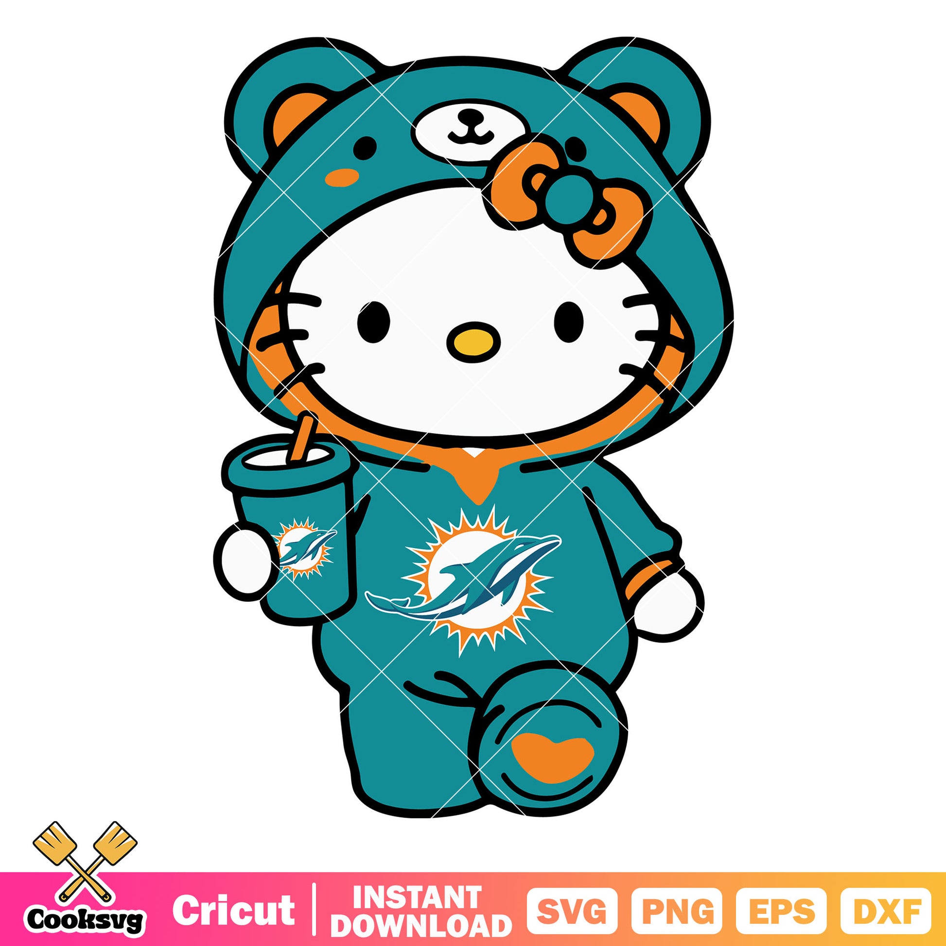 Hello kitty miami dolphins costume svg, miami dolphins games​ svg