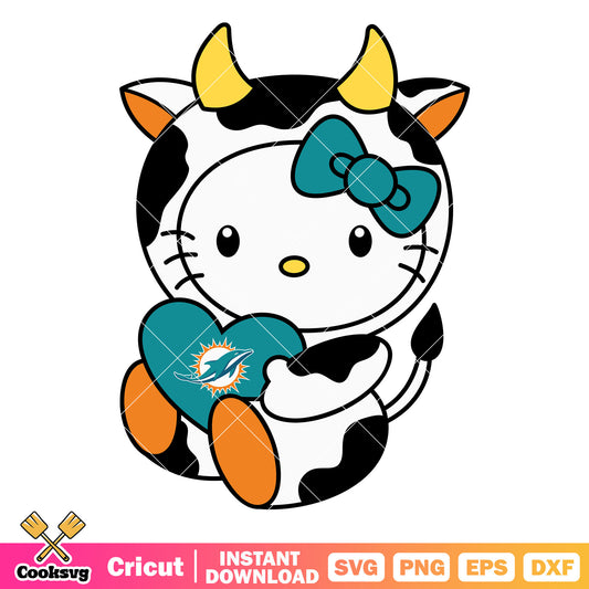 Hello kitty miami dolphins cow svg, miami dolphins games​ svg