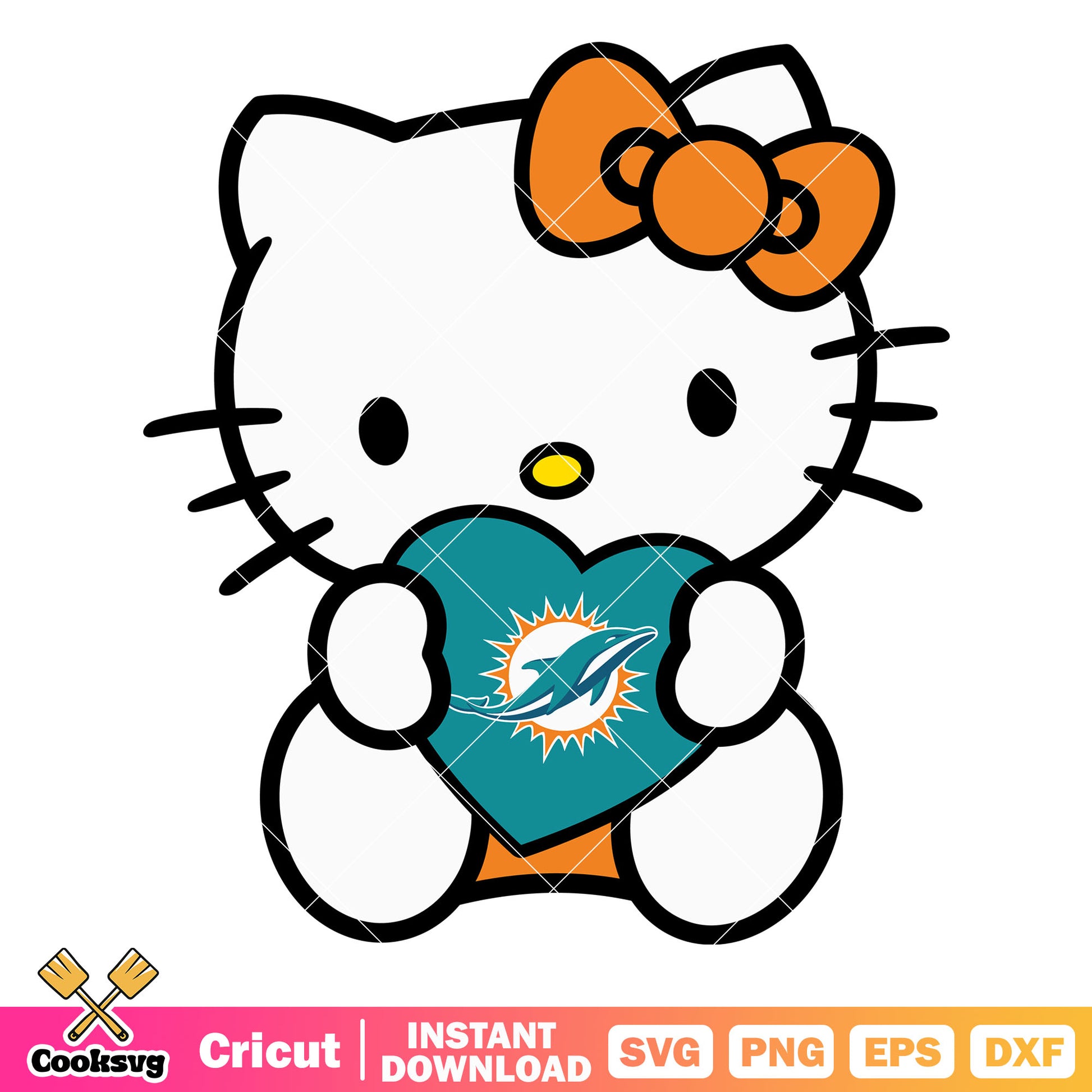 Hello kitty miami dolphins heart svg, miami dolphins games​ svg