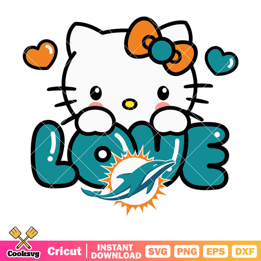 Hello kitty miami dolphins love svg, miami dolphins games​ svg