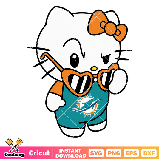 Hello kitty miami dolphins sunglasses svg, miami dolphins games​ svg