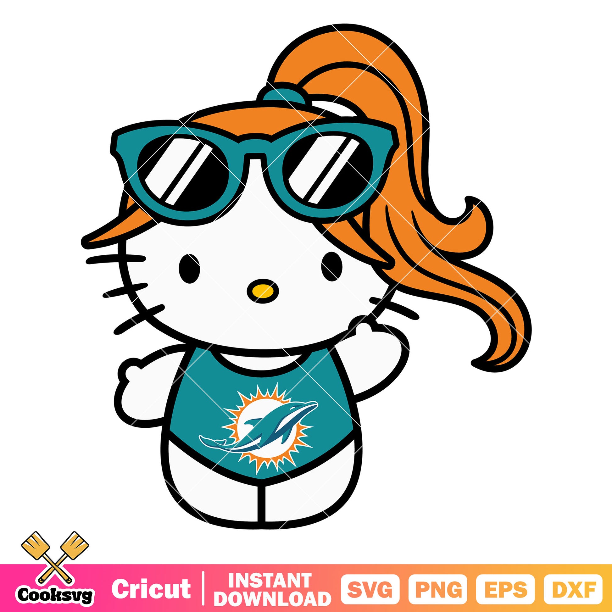 Hello kitty miami dolphins swimsuit svg, miami dolphins svg