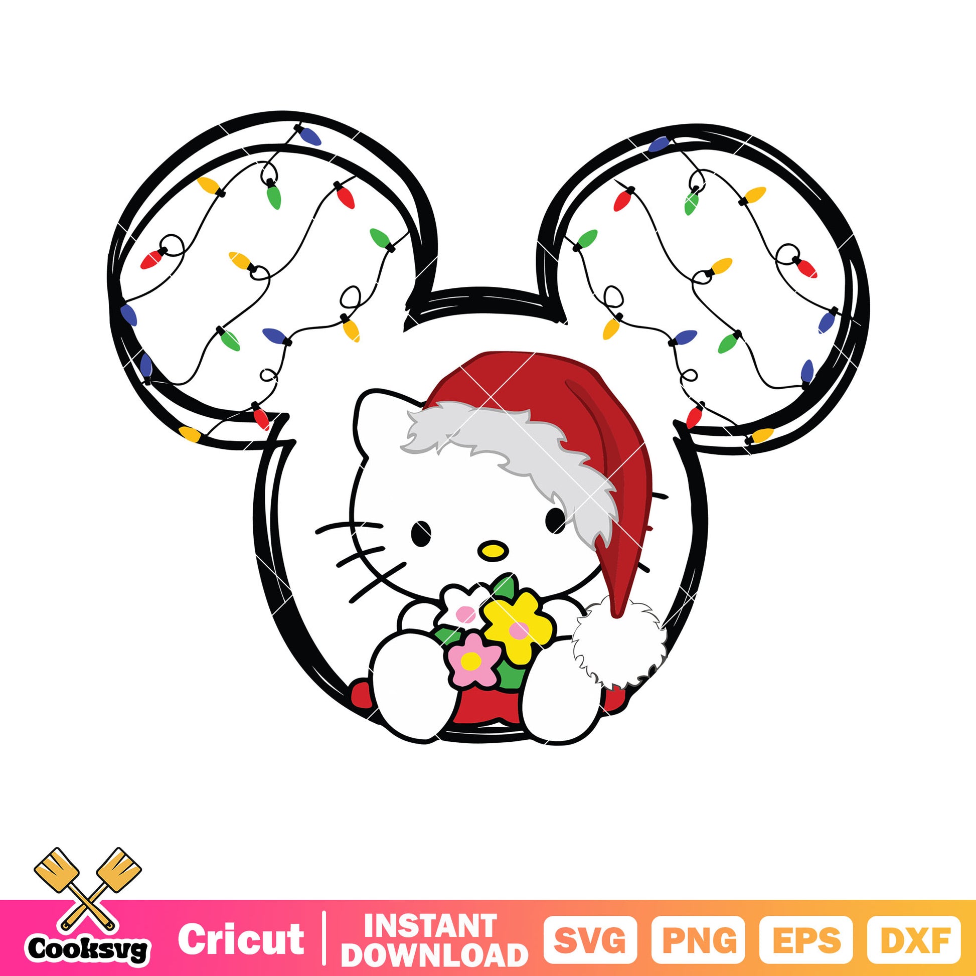 Hello kitty mickey head christmas svg, hello kitty christmas svg