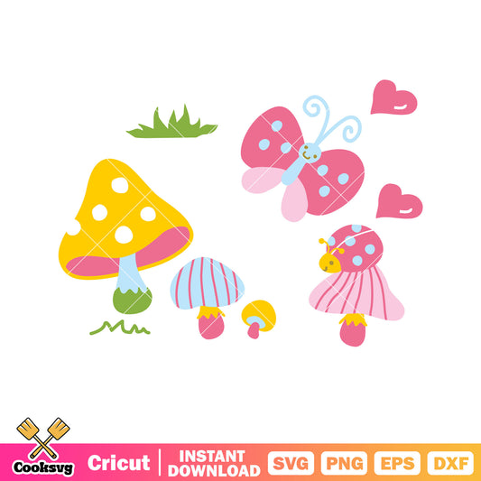 Hello kitty mushroom and bug svg, hello kitty love bug​ svg