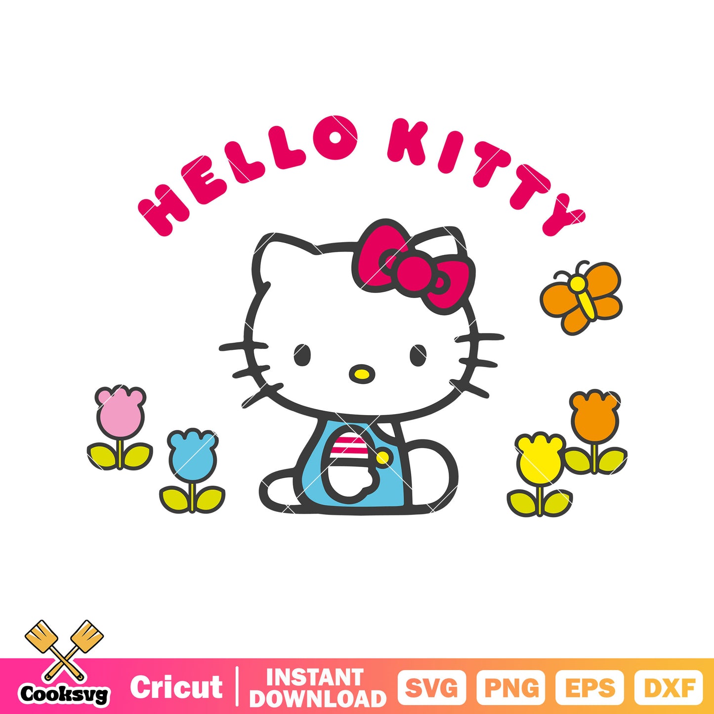 Hello kitty name and flowers svg, hello kitty flower​ svg