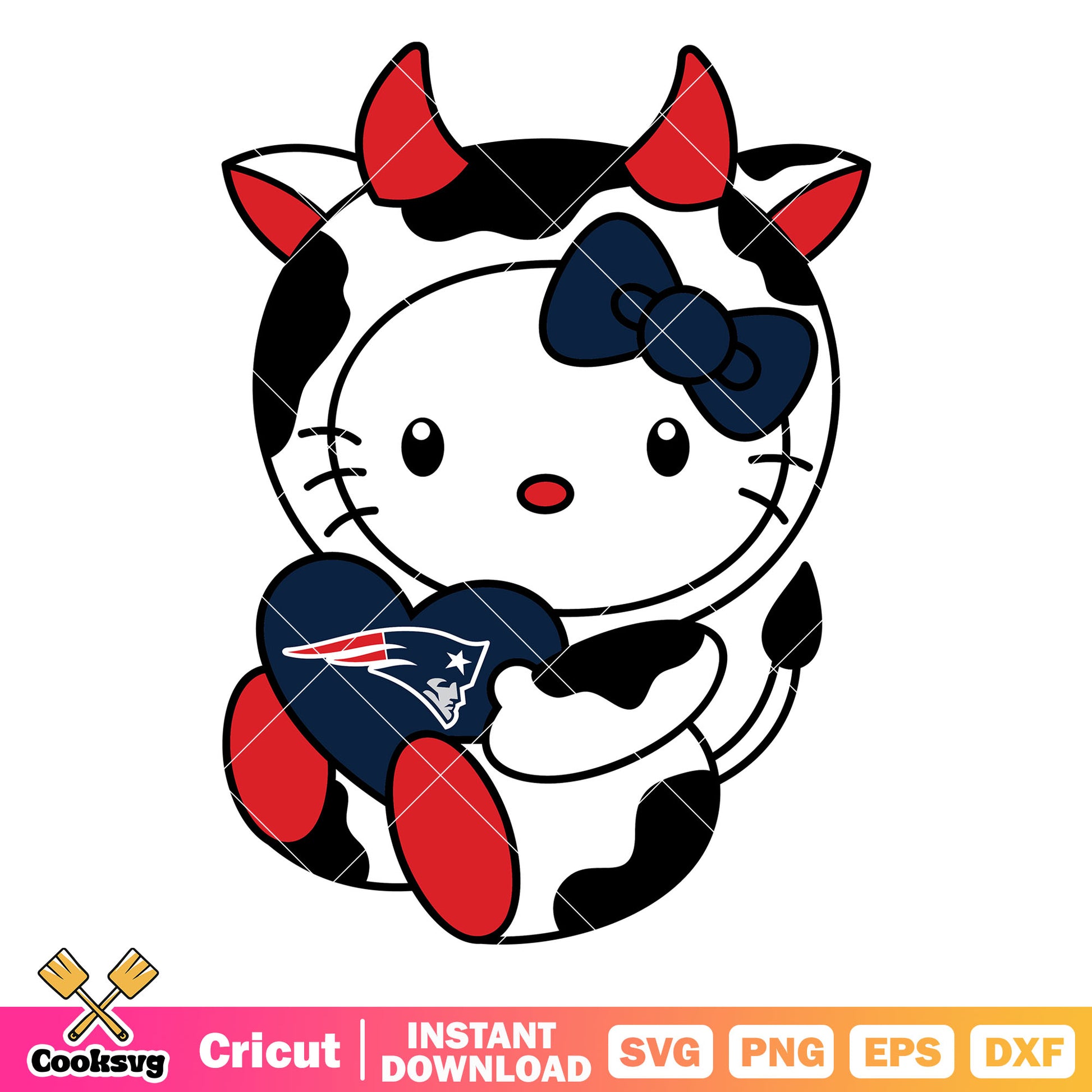 Hello kitty new england patriots cow svg, new england patriots logo​ svg