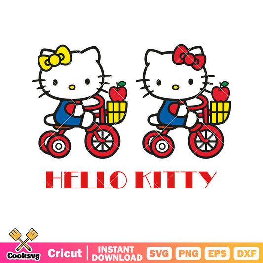 Hello kitty on bike red cartoon svg, hello kitty on bike​ svg