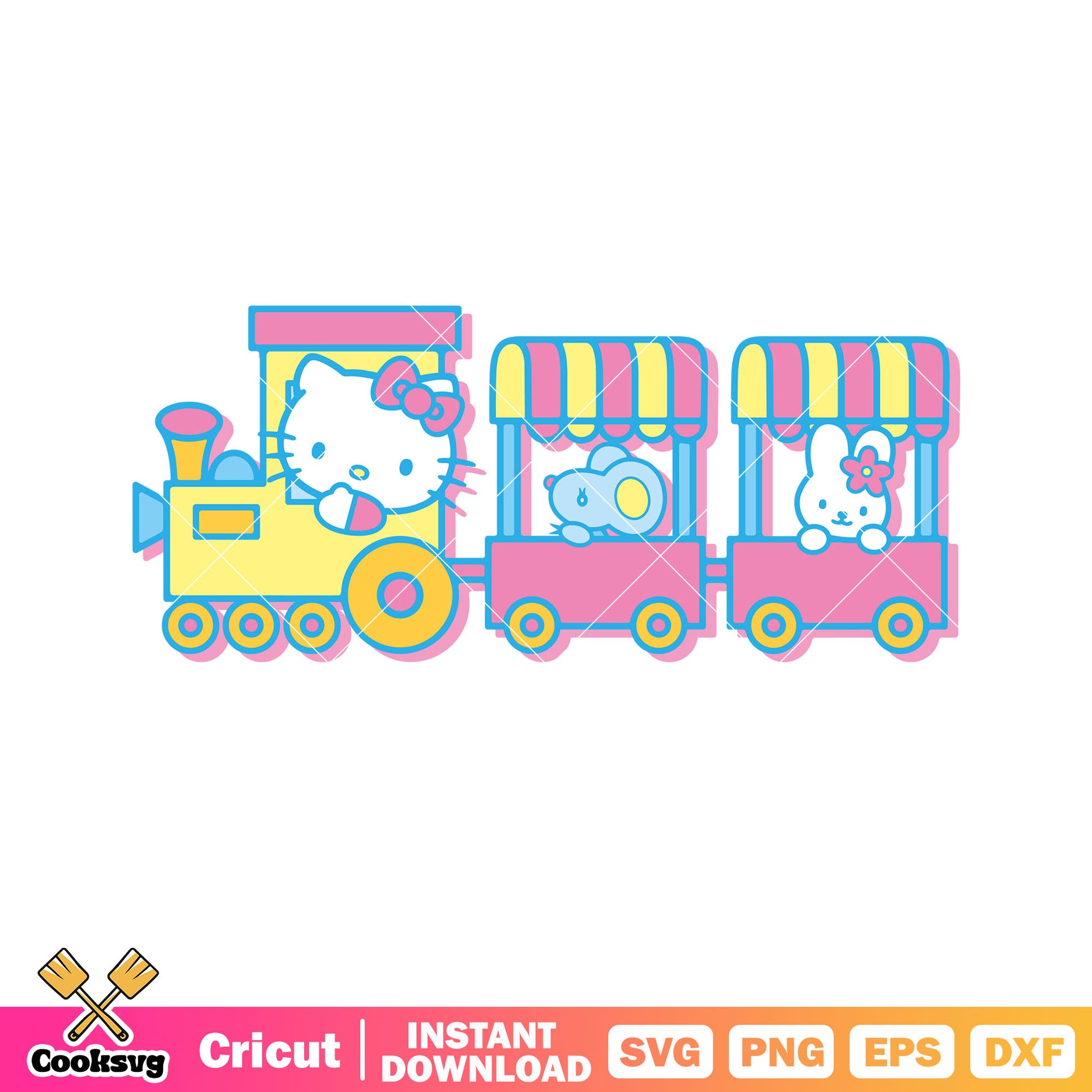 Hello kitty on train svg, hello kitty cartoon svg, hello kitty svg