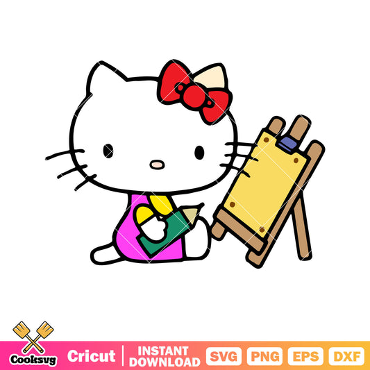 Hello kitty painting cartoon svg, hello kitty cat svg, kitty cat svg