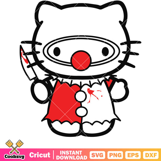 Hello kitty pennywise halloween svg, horror hello kitty​ svg