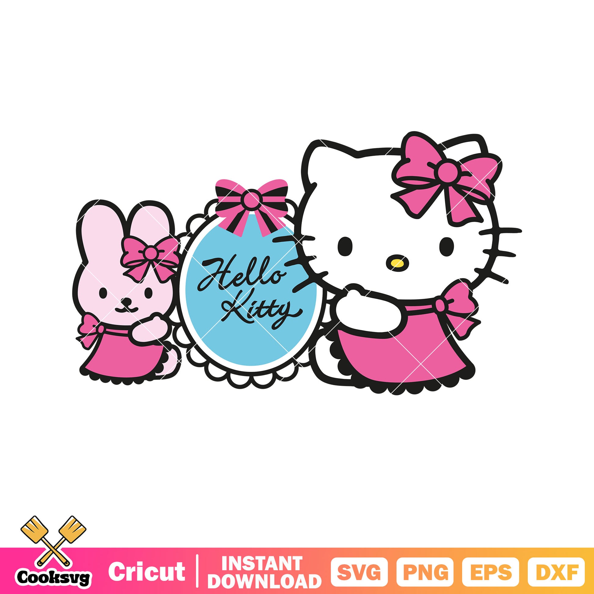 Hello kitty pink dress and bunny svg, pink hello kitty svg