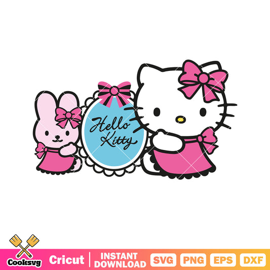 Hello kitty pink dress and bunny svg, pink hello kitty svg