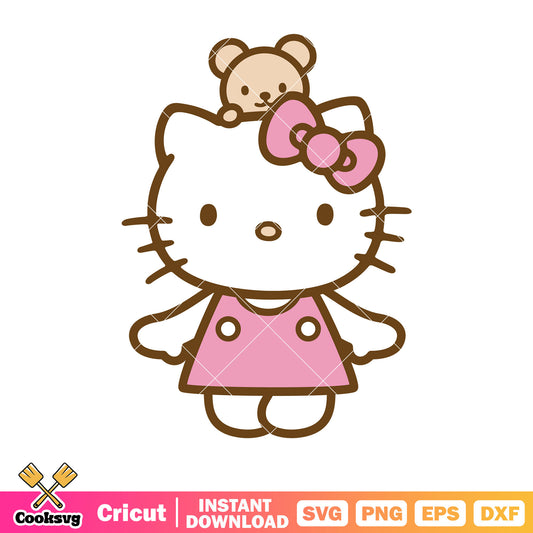 Hello kitty pink dress and teddy svg, hello kitty cartoon svg