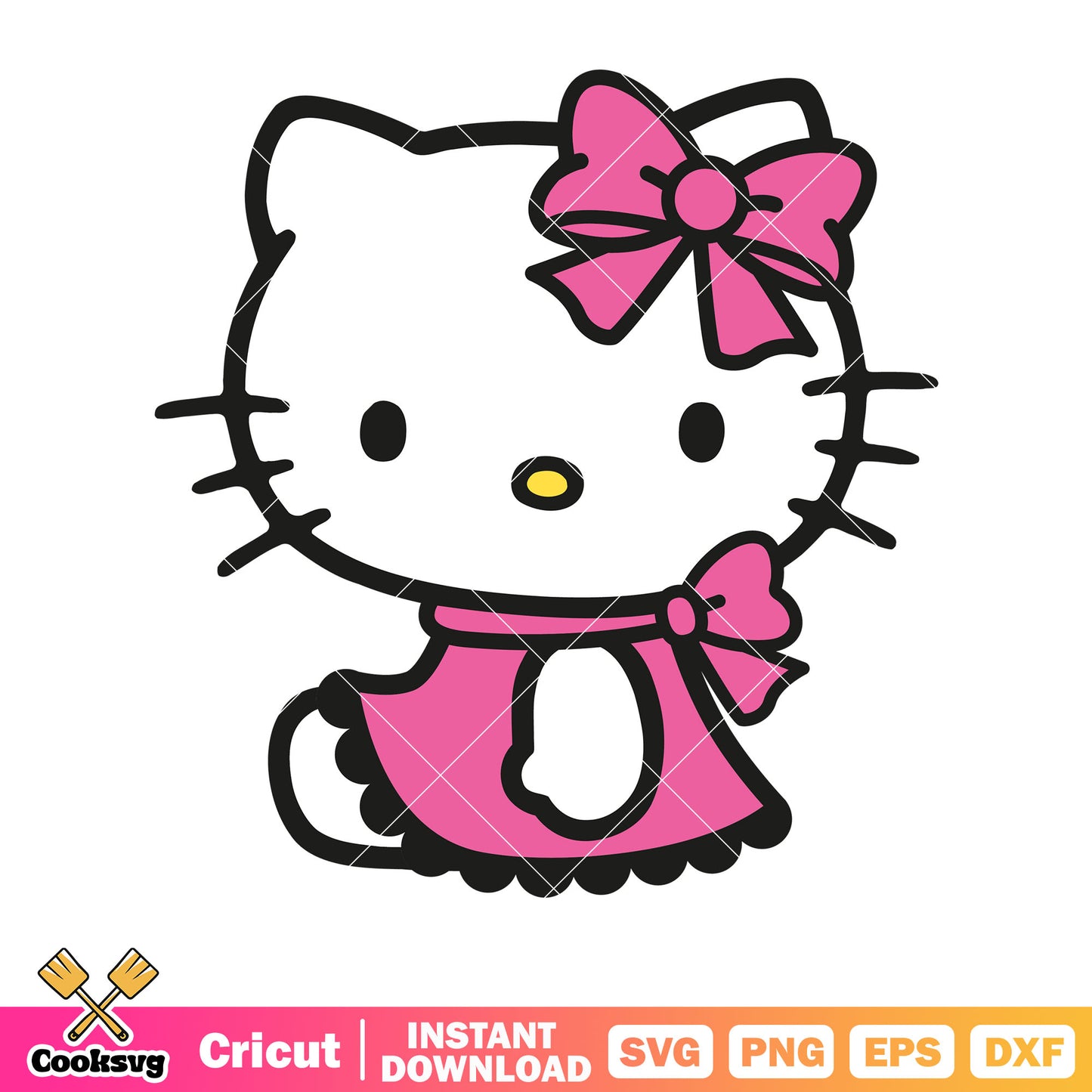 Hello kitty pink dress sitting svg, pink hello kitty svg