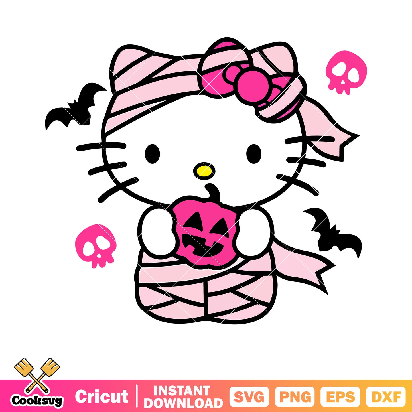 Hello kitty pink mummies svg, hello kitty halloween svg, kitty cat svg