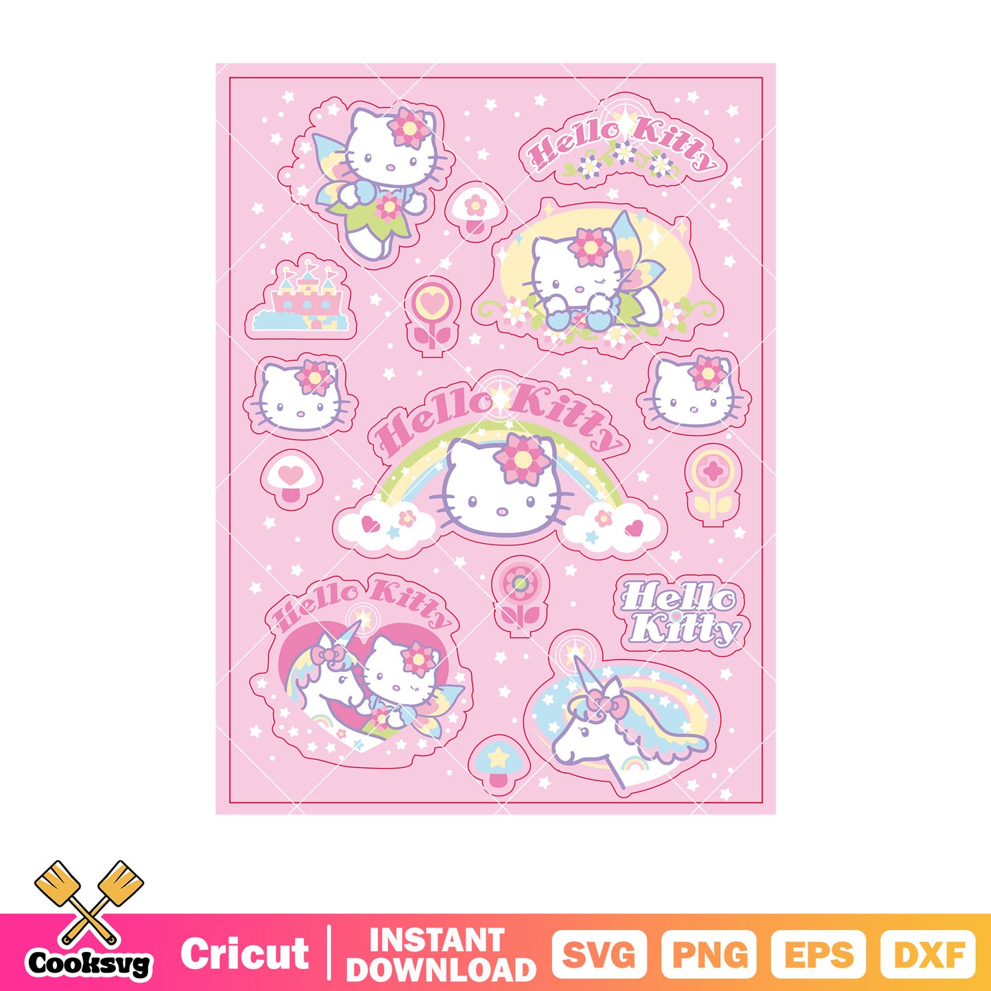 Hello kitty pink rectangle svg file, hello kitty cat svg, sanrio cartoon svg