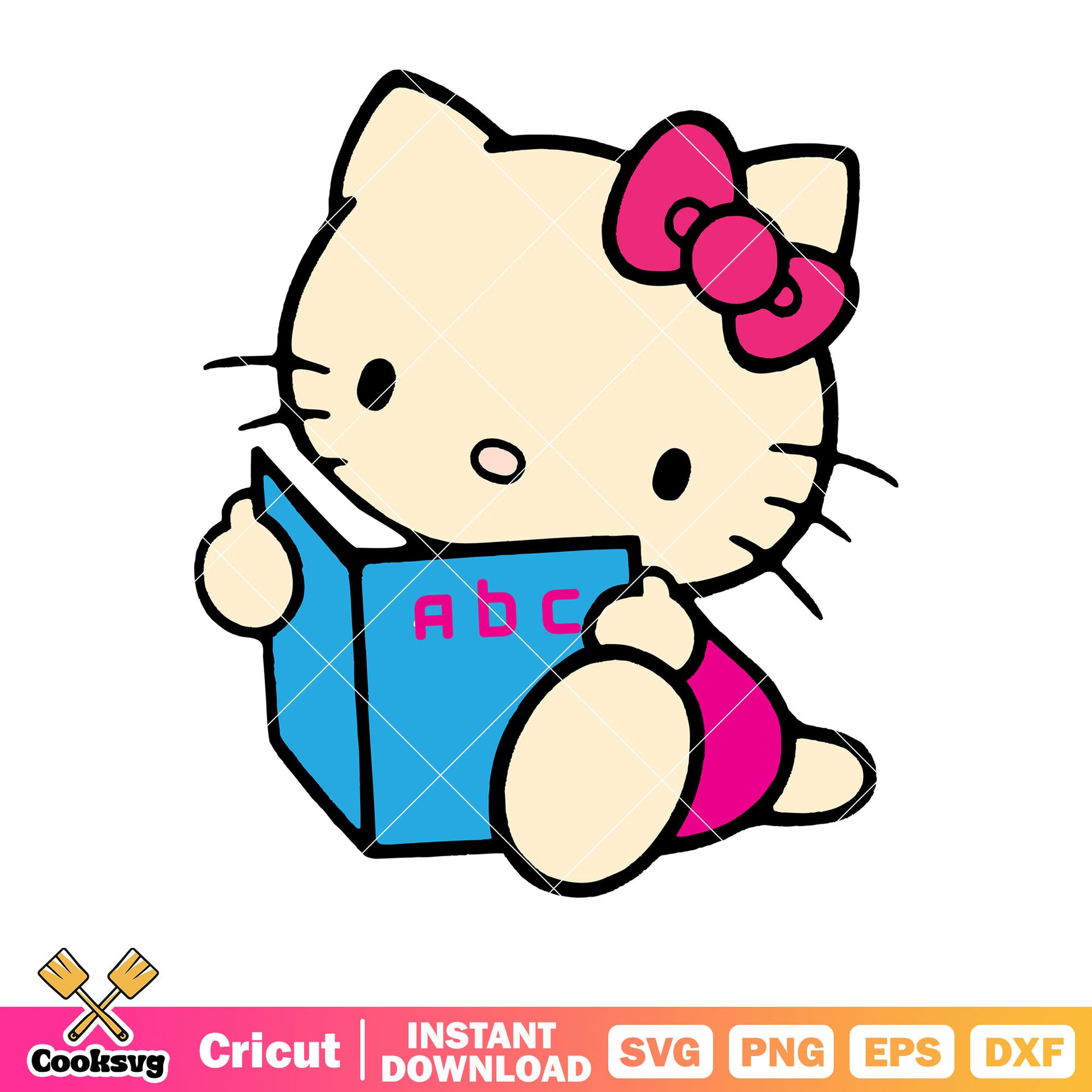 Hello kitty reading book svg, hello kitty book svg, kitty cat svg