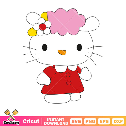 Hello kitty red dress cartoon svg, hello kitty costume svg